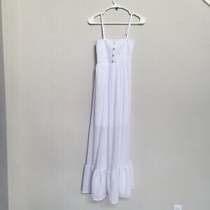 AUW White Smocked Bodice Maxi Dress Women's Small Beachy Summer Casual Resort